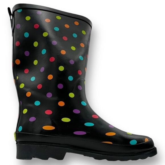 NWOT Western Chief Womens Dot City Tall Rain Boots Black Size 10 - Picture 3 of 13